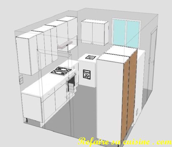 plan 3D de la future cuisine, vue mur gauche depuis l'entre